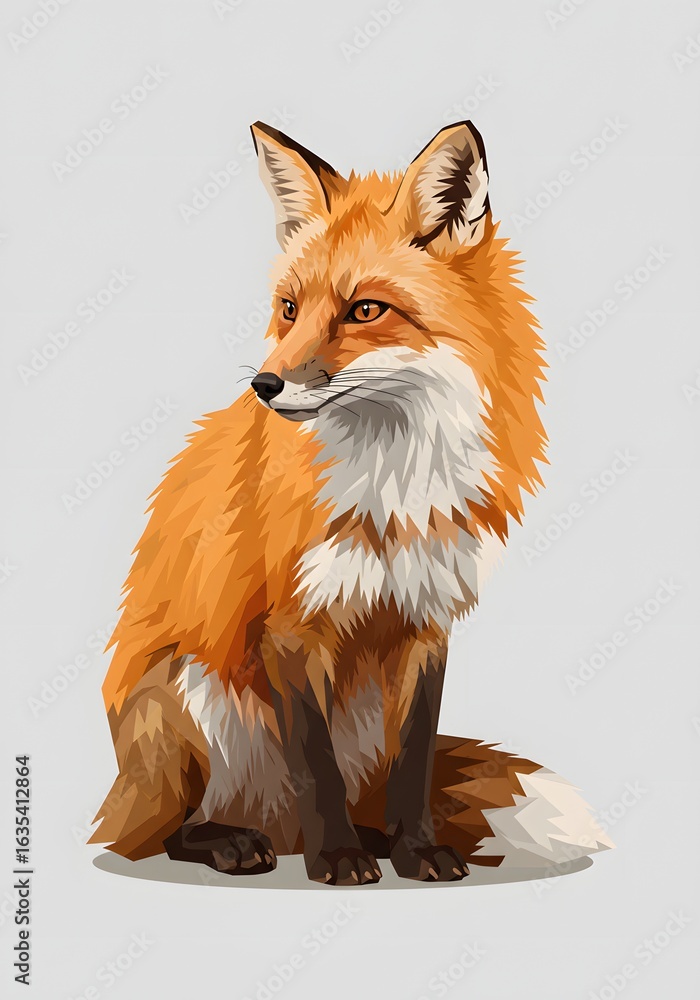 Fototapeta premium Stylized Red Fox Illustration on Light Gray Background