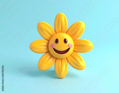 Cute Sunflower Emoji Cartoon 3D Illustration