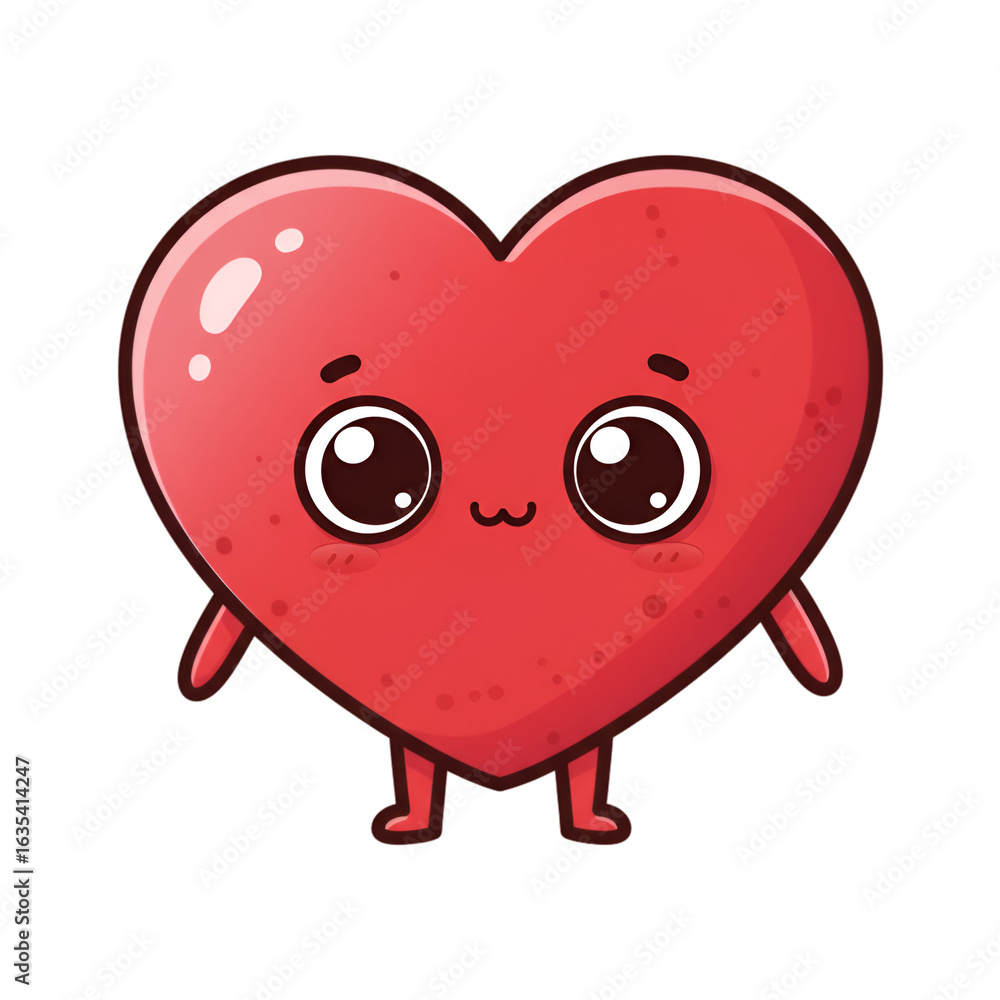 Fototapeta premium Cute Cartoon Heart Character With Happy Expression On Transparent Background