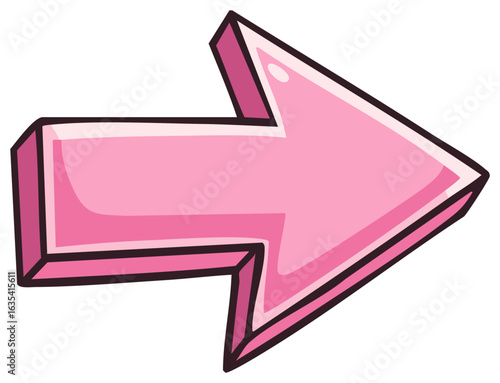 Pink cartoon arrow pointing right for navigation and direction