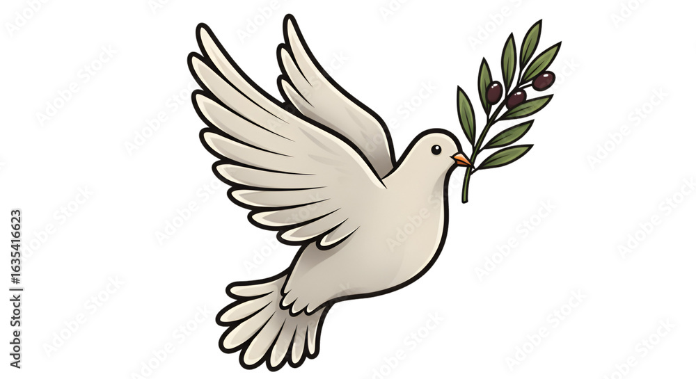 Fototapeta premium White Dove Holding Olive Branch Symbolizing Peace