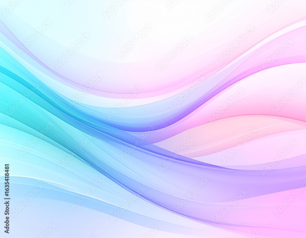 Obraz premium Abstract pastel gradient waves in blue, pink, and white, smooth curves and soft glowing effect, modern minimal background.
