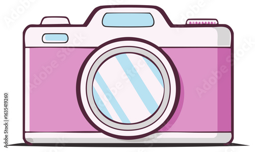 Cute pink retro photo camera cartoon vector illustration