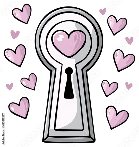 Keyhole with Heart and Floating Pink Hearts Valentines Day Love Romance Concept