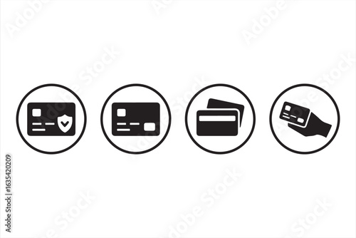 Flat Vector Icons – Credit Card, Secure Pay, and Hand Holding Card

