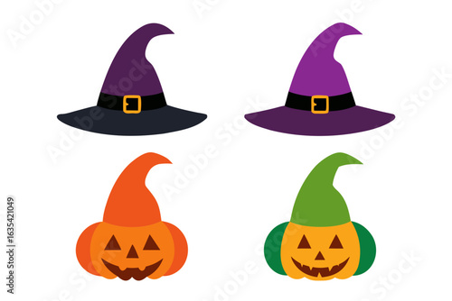 set of pumpkin witch hat silhouette vector illustration