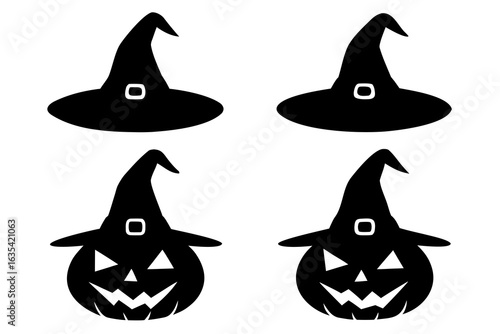 set of pumpkin witch hat silhouette vector illustration