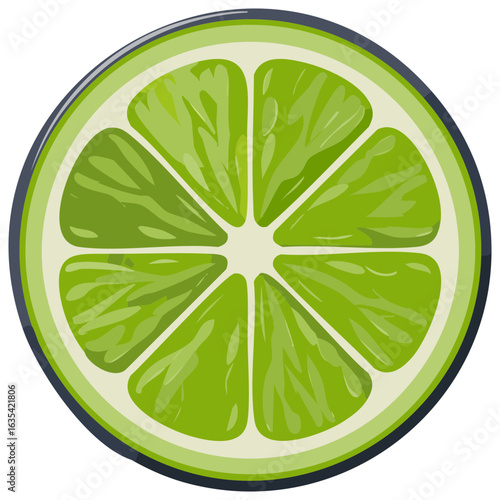 Vibrant Fresh Lime Slice with Detailed Segments and Green Rind