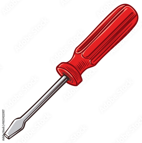 Red Handheld Flathead Screwdriver Tool Illustration