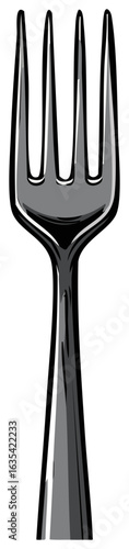 Stylized graphic vector illustration of a metal dinner fork utensil