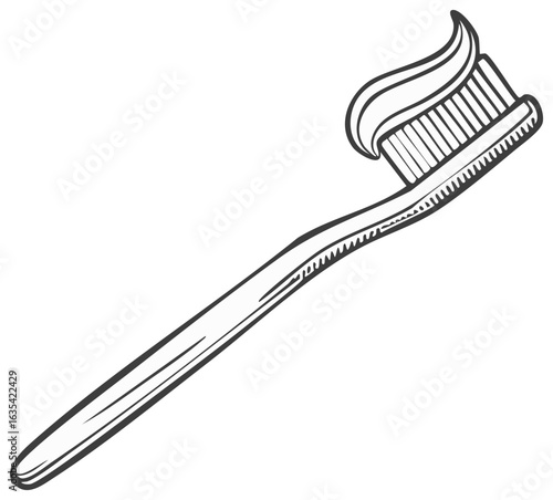 Hand Drawn Toothbrush with Toothpaste Oral Hygiene Dental Care Illustration