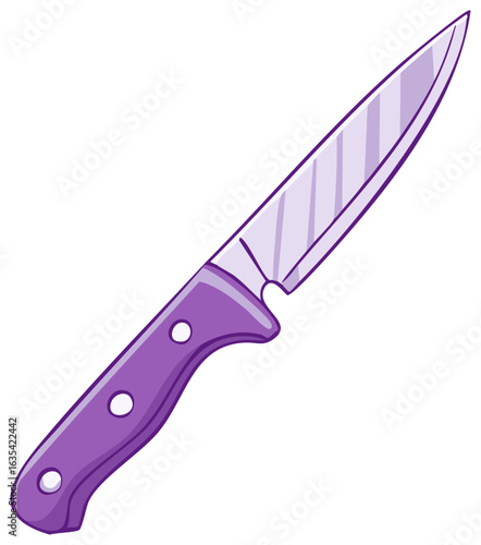 Sharp kitchen utility knife with a vibrant purple handle and polished steel blade