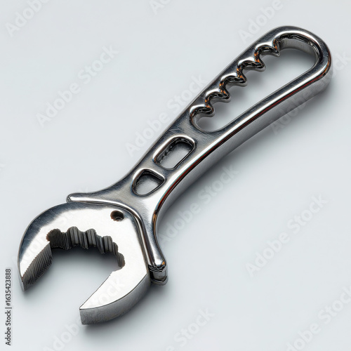 Adjustable wrench tool with shiny metal surface and ergonomic