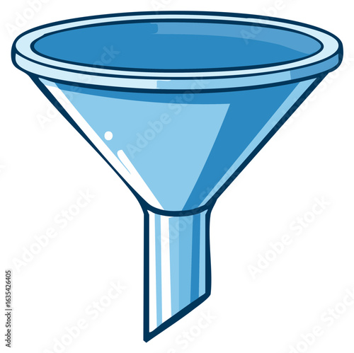 Bright blue cartoon funnel illustration for filtering or pouring liquids and materials