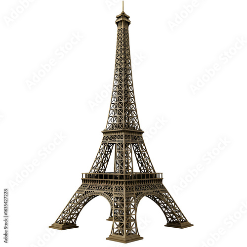 Isolated 3D Render Of Golden Eiffel Tower On Transparent Background Realistic Illustration