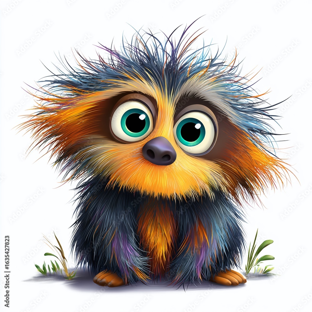 Fototapeta premium Adorable Cartoon Sloth with Wild Fluffy Hair A Delightful Illustration for Childrens Books Posters or Decor