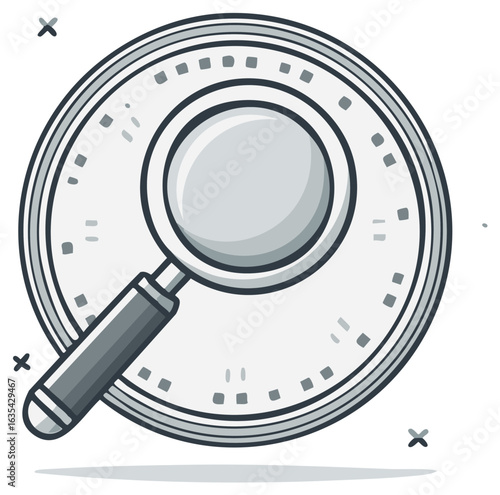 Illustration of a Stylized Magnifying Glass over a Round Object Showing Detail and a Sense of Investigation