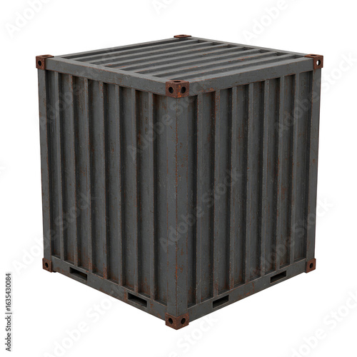 Isolated 3D Render of a Rusty Steel Shipping Container on Black Background