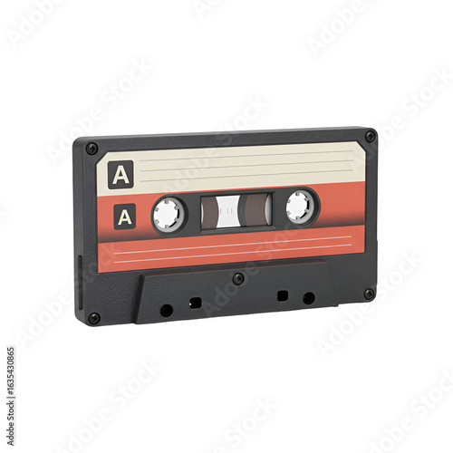 Isolated 3D Rendered Cassette Tape with Retro Aesthetic on Transparent Background