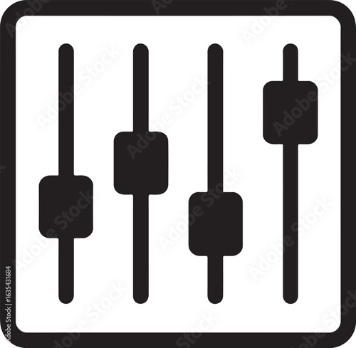 Silhouette vector of sound mixer panel icon, representing audio control, music production, and professional sound engineering.