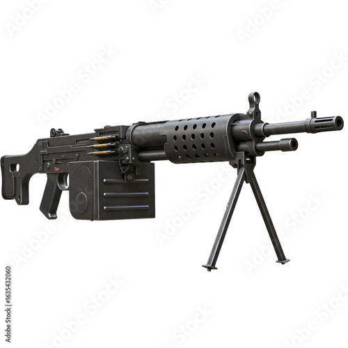 Isolated Black Machine Gun Military Equipment on Transparent Background