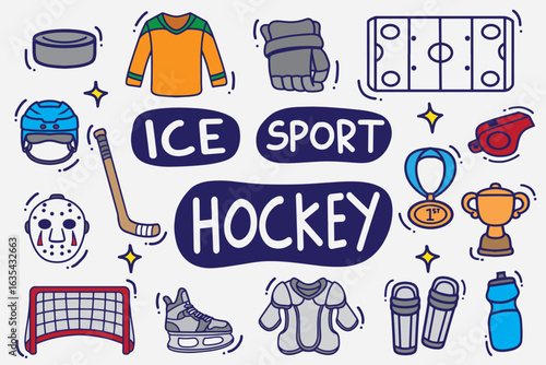 set of hockey doodle color good for background, wallpaper, element design, icon, sticker, etc