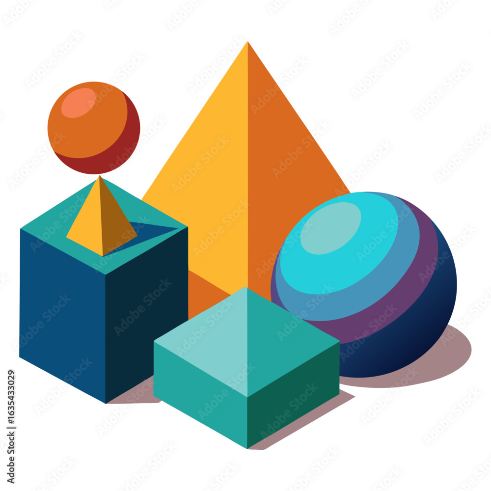 Obraz premium -3d-geometric-objects-like-cube--sphere--pyramid-