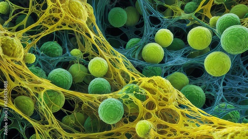 Microscopic view of bacteria cells and biofilm structure