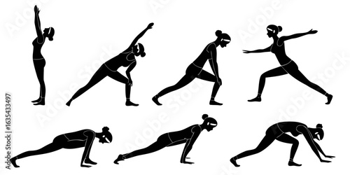 Silhouette of a jumping man, vector illustration of a running athlete, silhouette of a dancing woman