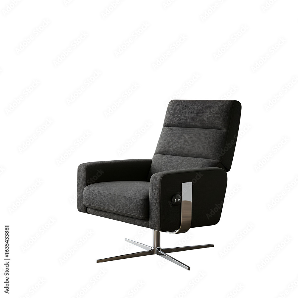 Naklejka premium Isolated Black Chair With Metallic Armrest On Transparent Background Illustration