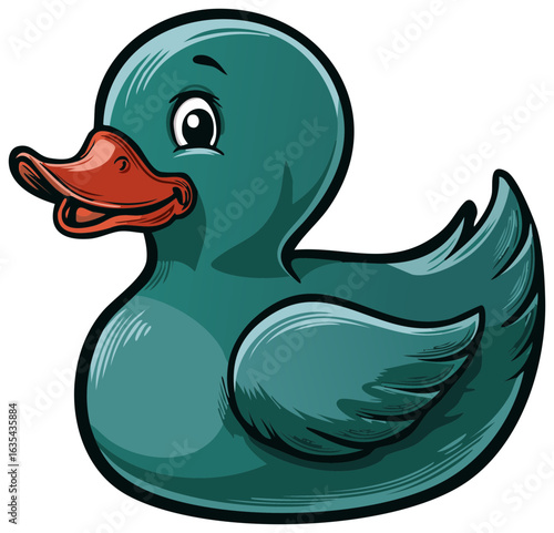 Cute teal rubber duck toy cartoon vector illustration