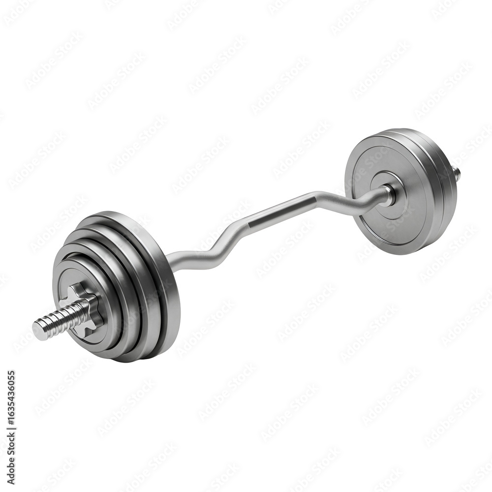 Fototapeta premium Isolated 3D Illustration of a Silver Curved Barbell on Transparent Background