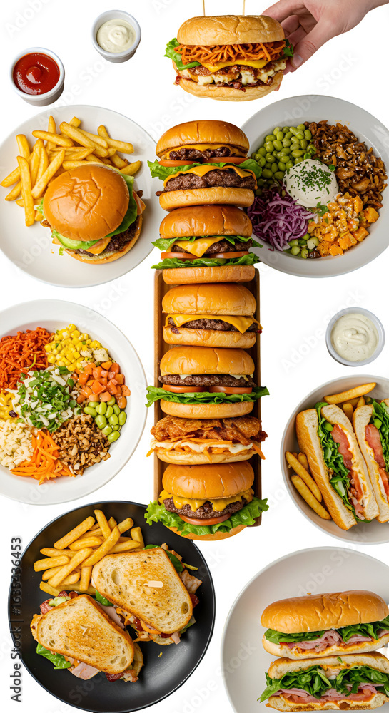 custom made wallpaper toronto digitalIsolated Burger and Sandwiches Arrangement with Fries and Plates on Transparent Background Photo