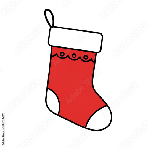 Festive Christmas Stocking Illustration on Transparent Background