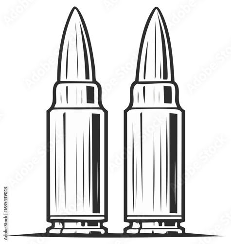 Two realistic bullets side by side in black and white graphic style