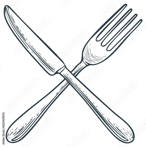 Crossed Knife and Fork Engraved Style Illustration Utensils