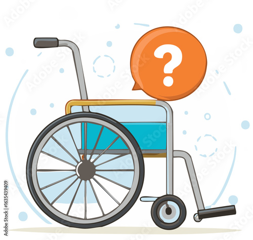 Wheelchair and question mark icon for disability support, healthcare, and accessibility inquiries