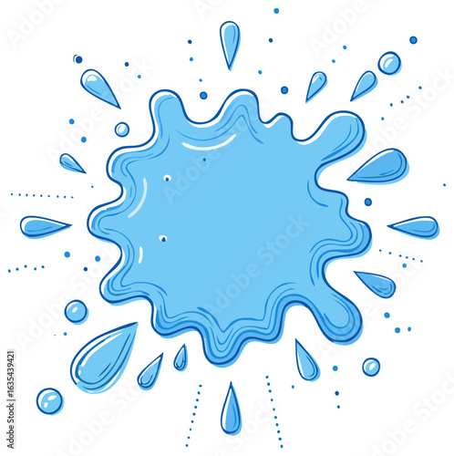 Blue Water Splash with Cartoon Style Droplets and Splatter Design Element