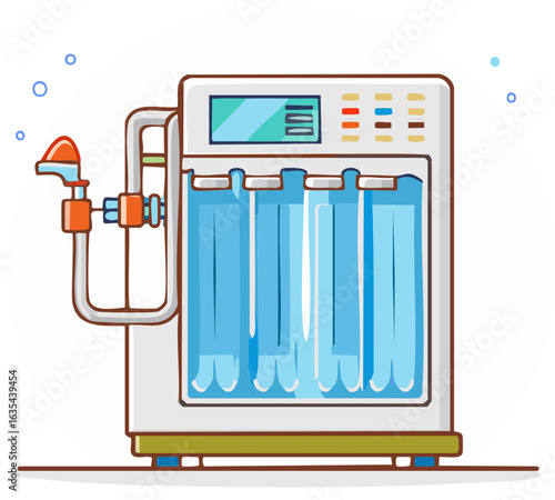 Reverse Osmosis Water Filtration System Purifying Water for Drinking Cartoon Illustration