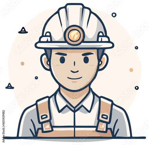 Cartoon Mine Worker With Hard Hat and Uniform, Industry Professional