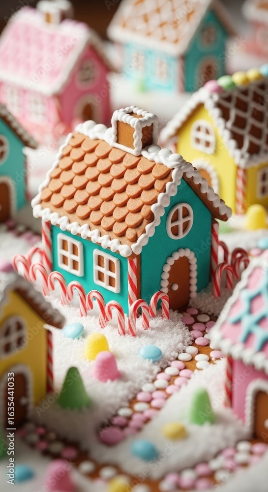 Naklejka premium Colorful Gingerbread Houses Decorated with Candy christmas