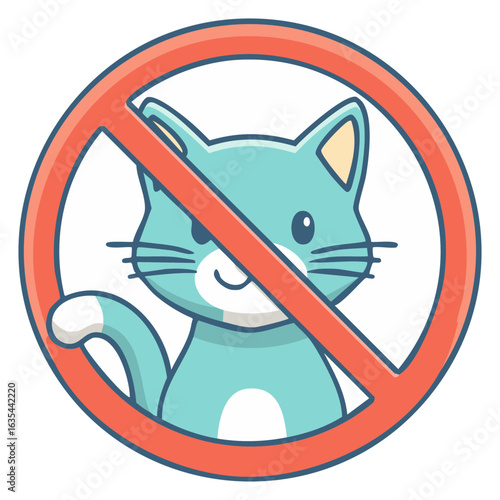 Cartoon No Cat Allowed Sign Illustrating Pet Restriction for Allergy or Entry
