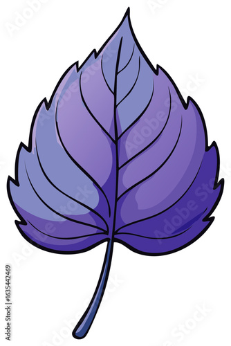 Detailed Illustration of a Single Purple Leaf with Visible Veins and Distinct Leaf Margin Design