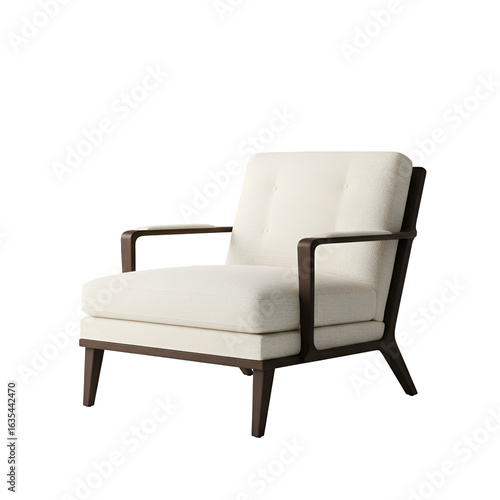Isolated 3D Render of Cream White Armchair with Wooden Frame on Black Background