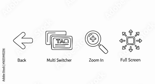 Simple computer line icons for back multi switcher zoom in full screen