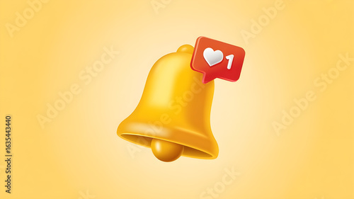 Golden Notification Bell with New Like Icon