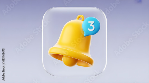 3D Rendered Notification Bell Icon with Count