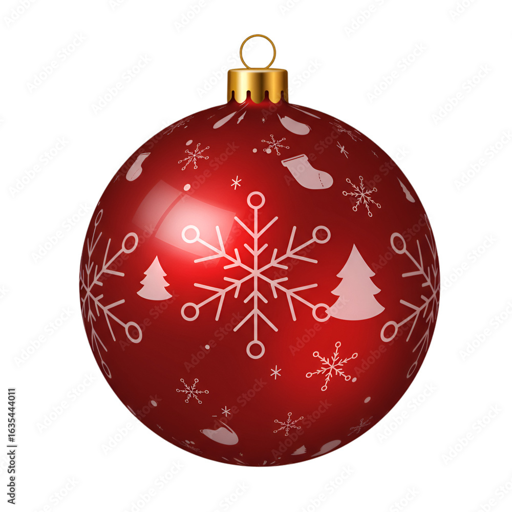 Fototapeta premium Festive Red Christmas Ornament with Gold Cap on Transparent Background