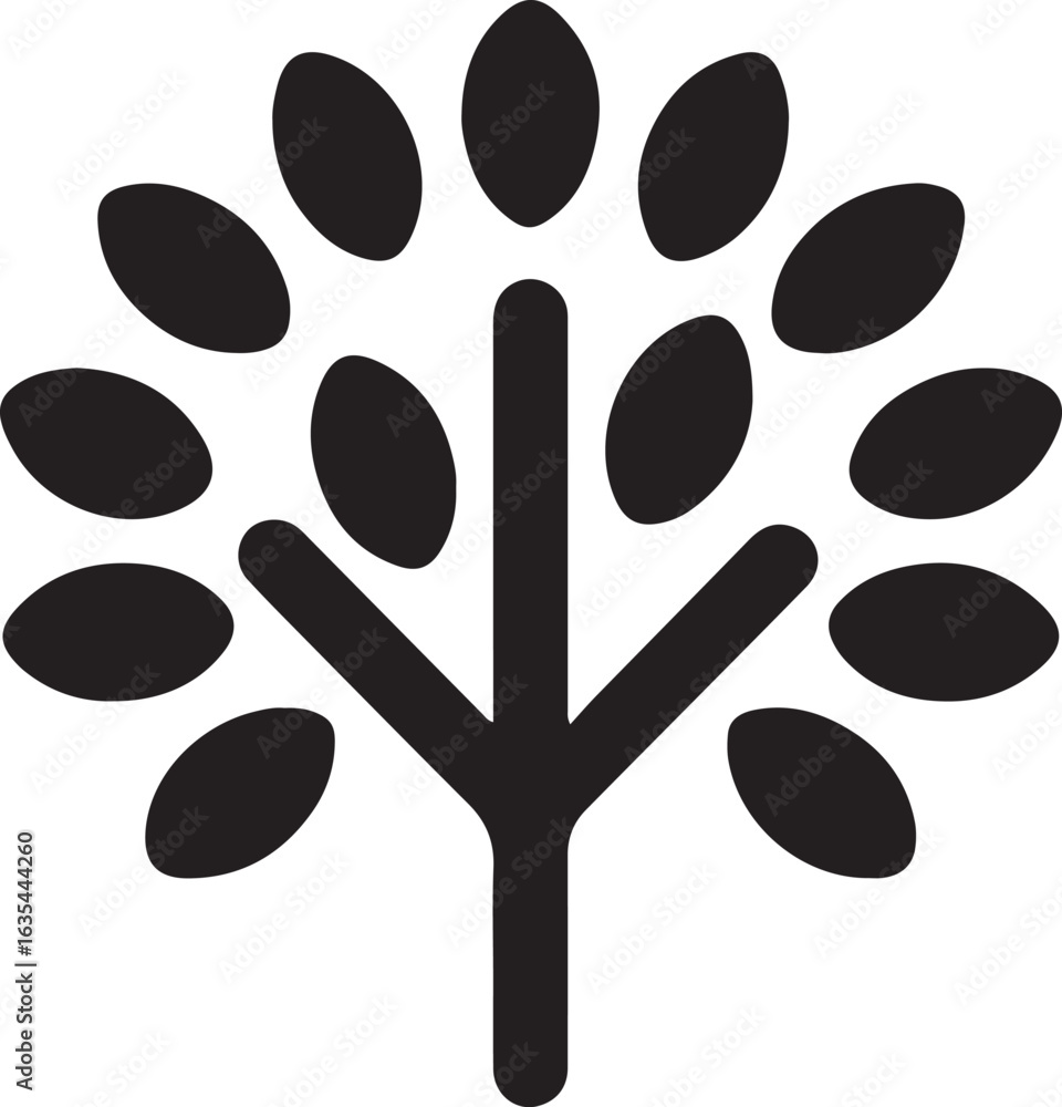 Fototapeta premium Tree icon with simple round leaves, clean black vector on white