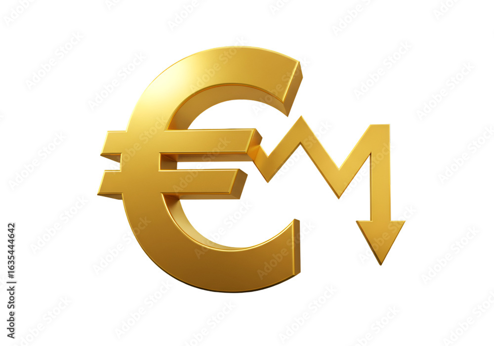 Obraz premium Gold Euro Currency Symbol With Downward Arrow Isolated Illustration